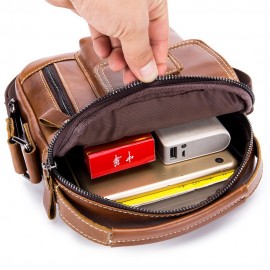 Retro Genuine Leather Business Casual Bag 6 Inch Phone Pocket Crossbody Bag For Men