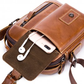 Retro Genuine Leather Business Casual Bag 6 Inch Phone Pocket Crossbody Bag For Men
