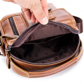 Retro Genuine Leather Business Casual Bag 6 Inch Phone Pocket Crossbody Bag For Men