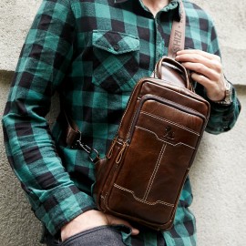 Retro Genuine Leather Sling Bag Business Chest Bag Crossbody Bag For Men