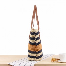 Striped Shoulder Bag Straw Beach Bag Handbag For Women