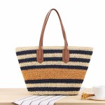 Striped Shoulder Bag Straw Beach Bag Handbag For Women