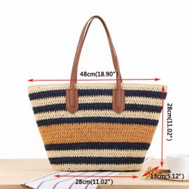 Striped Shoulder Bag Straw Beach Bag Handbag For Women