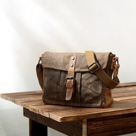 Vintage Canvas Genuine Leather Waterproof Shoulder Bag Messenger Bag Crossbody Bag For Men