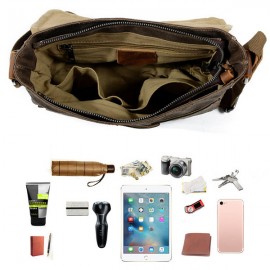 Vintage Canvas Genuine Leather Waterproof Shoulder Bag Messenger Bag Crossbody Bag For Men
