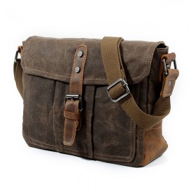 Vintage Canvas Genuine Leather Waterproof Shoulder Bag Messenger Bag Crossbody Bag For Men