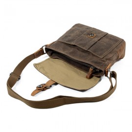 Vintage Canvas Genuine Leather Waterproof Shoulder Bag Messenger Bag Crossbody Bag For Men