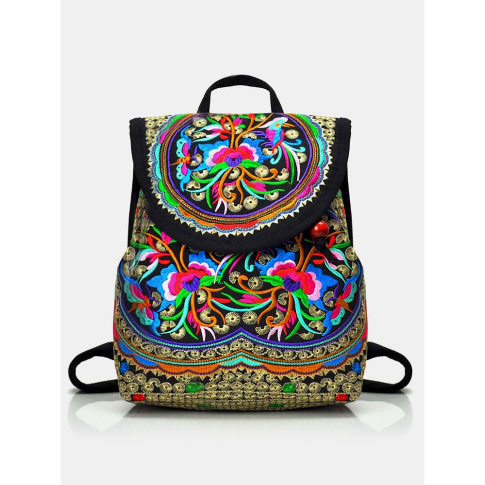 Vintage Embroidered Women Backpack Ethnic Travel Handbag Shoulder Bag
