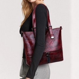 Vintage Faux Leather Large Capacity Handbag Tote Bag Shoulder Bag For Women