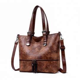 Vintage Faux Leather Large Capacity Handbag Tote Bag Shoulder Bag For Women