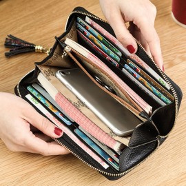 Vintage Genuine Leather National Style Multi-slots Wallet Card Holder Phone Bag For Women