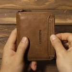 Vintage Leather Short Zipper Card Holder Wallet For Men