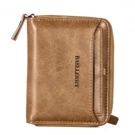 Vintage Leather Short Zipper Card Holder Wallet For Men