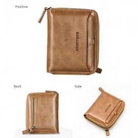 Vintage Leather Short Zipper Card Holder Wallet For Men