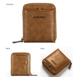 Vintage Leather Short Zipper Card Holder Wallet For Men