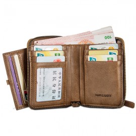 Vintage Leather Short Zipper Card Holder Wallet For Men