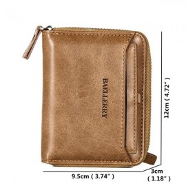 Vintage Leather Short Zipper Card Holder Wallet For Men