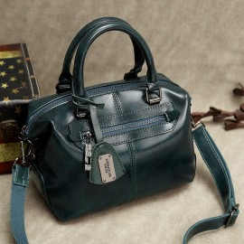 Vintage Oil-wax PU Leather Soft Handbag Boston Shoulder Bags Crossbody Bags For Women