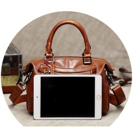 Vintage Oil-wax PU Leather Soft Handbag Boston Shoulder Bags Crossbody Bags For Women
