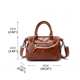 Vintage Oil-wax PU Leather Soft Handbag Boston Shoulder Bags Crossbody Bags For Women
