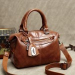 Vintage Oil-wax PU Leather Soft Handbag Boston Shoulder Bags Crossbody Bags For Women