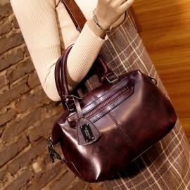 Vintage Oil-wax PU Leather Soft Handbag Boston Shoulder Bags Crossbody Bags For Women