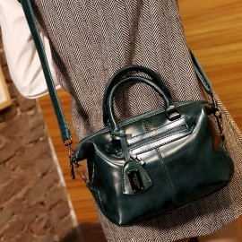 Vintage Oil-wax PU Leather Soft Handbag Boston Shoulder Bags Crossbody Bags For Women