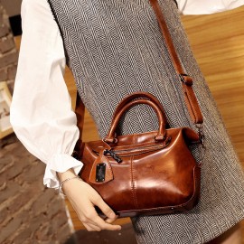 Vintage Oil-wax PU Leather Soft Handbag Boston Shoulder Bags Crossbody Bags For Women