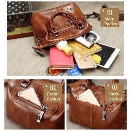 Vintage Oil-wax PU Leather Soft Handbag Boston Shoulder Bags Crossbody Bags For Women