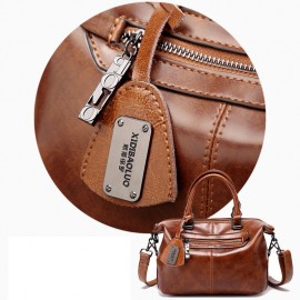 Vintage Oil-wax PU Leather Soft Handbag Boston Shoulder Bags Crossbody Bags For Women