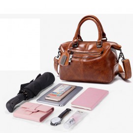 Vintage Oil-wax PU Leather Soft Handbag Boston Shoulder Bags Crossbody Bags For Women