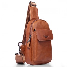 Wax Oil Skin Chest Bag Genuine Leather Shoulder Bag Crossbody Bag For Men