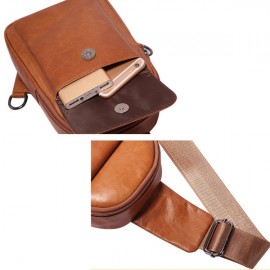Wax Oil Skin Chest Bag Genuine Leather Shoulder Bag Crossbody Bag For Men