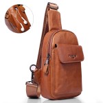 Wax Oil Skin Chest Bag Genuine Leather Shoulder Bag Crossbody Bag For Men