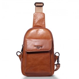 Wax Oil Skin Chest Bag Genuine Leather Shoulder Bag Crossbody Bag For Men