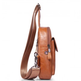 Wax Oil Skin Chest Bag Genuine Leather Shoulder Bag Crossbody Bag For Men