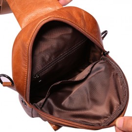 Wax Oil Skin Chest Bag Genuine Leather Shoulder Bag Crossbody Bag For Men