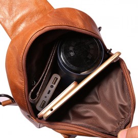 Wax Oil Skin Chest Bag Genuine Leather Shoulder Bag Crossbody Bag For Men