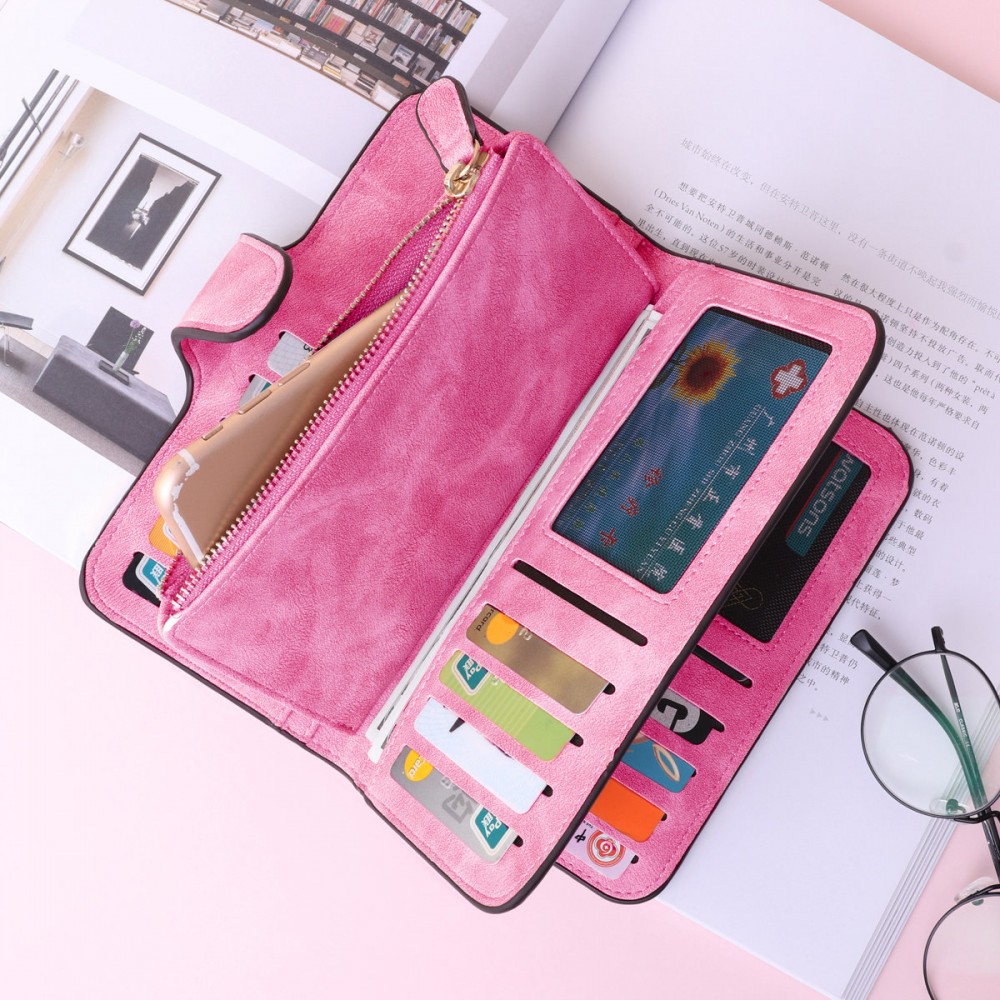 Woman Four Fold Wallet Purse 14 Card Slot PU Card Bag Multi-Slots 5.5 Inch Phone Bag