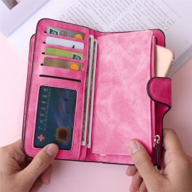 Woman Four Fold Wallet Purse 14 Card Slot PU Card Bag Multi-Slots 5.5 Inch Phone Bag