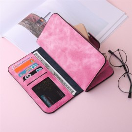 Woman Four Fold Wallet Purse 14 Card Slot PU Card Bag Multi-Slots 5.5 Inch Phone Bag
