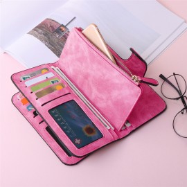 Woman Four Fold Wallet Purse 14 Card Slot PU Card Bag Multi-Slots 5.5 Inch Phone Bag