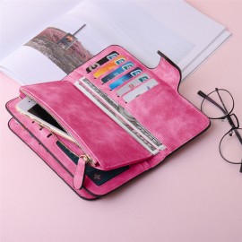 Woman Four Fold Wallet Purse 14 Card Slot PU Card Bag Multi-Slots 5.5 Inch Phone Bag