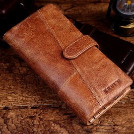 Women 19 Card Slot Genuine Leather Long Wallet Vintage Phone Purse Solid Coin Purse