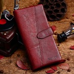 Women 19 Card Slot Genuine Leather Long Wallet Vintage Phone Purse Solid Coin Purse