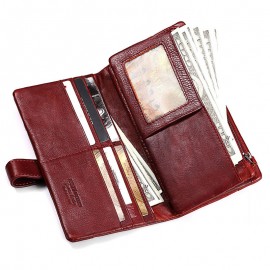 Women 19 Card Slot Genuine Leather Long Wallet Vintage Phone Purse Solid Coin Purse