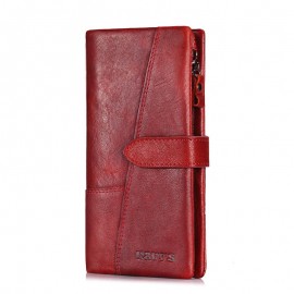 Women 19 Card Slot Genuine Leather Long Wallet Vintage Phone Purse Solid Coin Purse