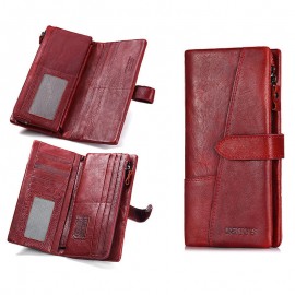 Women 19 Card Slot Genuine Leather Long Wallet Vintage Phone Purse Solid Coin Purse