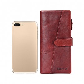 Women 19 Card Slot Genuine Leather Long Wallet Vintage Phone Purse Solid Coin Purse