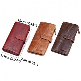 Women 19 Card Slot Genuine Leather Long Wallet Vintage Phone Purse Solid Coin Purse